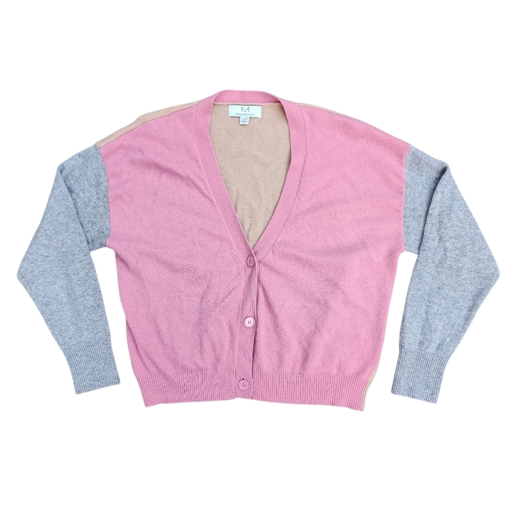 MAGASCHONI 100% cashmere colorblock button up sweater, size XL